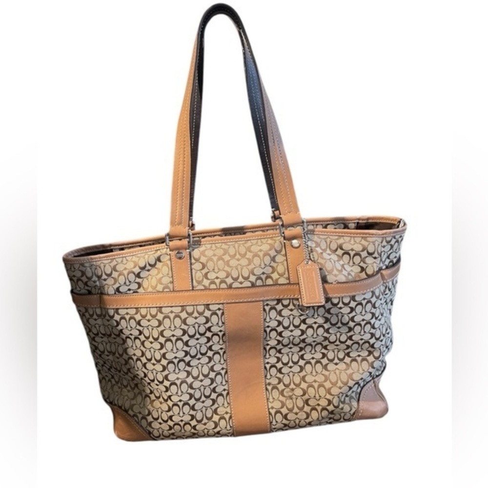 COACH Khaki Signature Crossbody Tote Handbag Multi Function Diaper Bag 77156